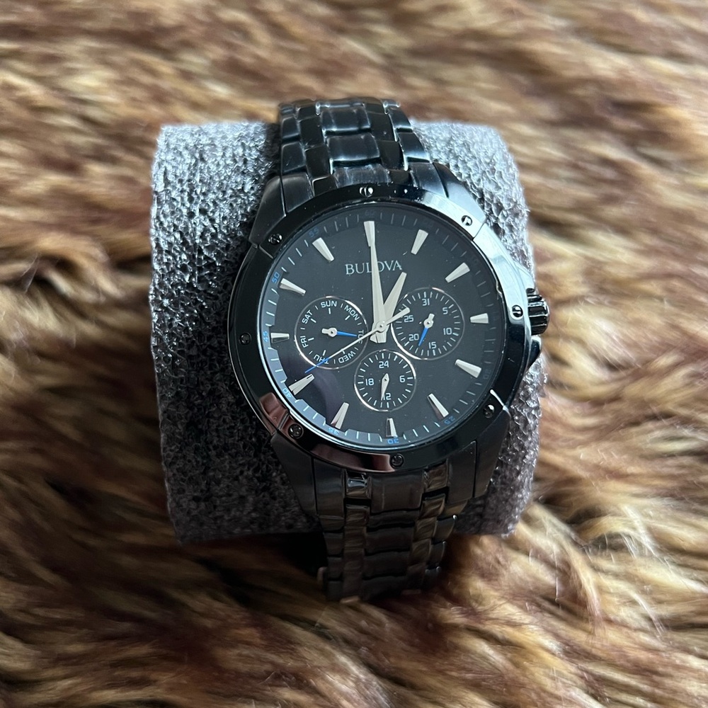 Bulova Men’s Black & Blue Chronograph Watch 98C121